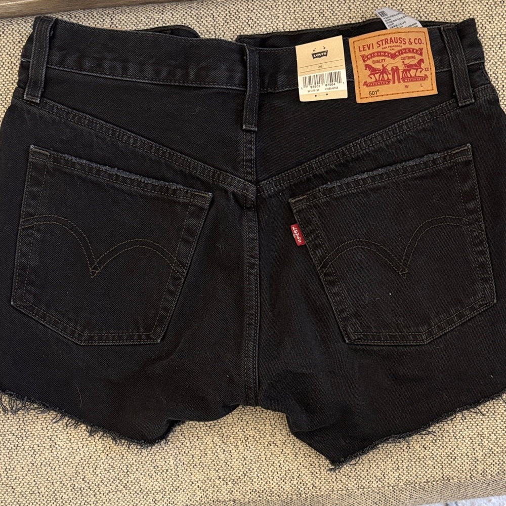 Levi's Black Distressed High-Rise Jean Shorts - Picture 3 of 5